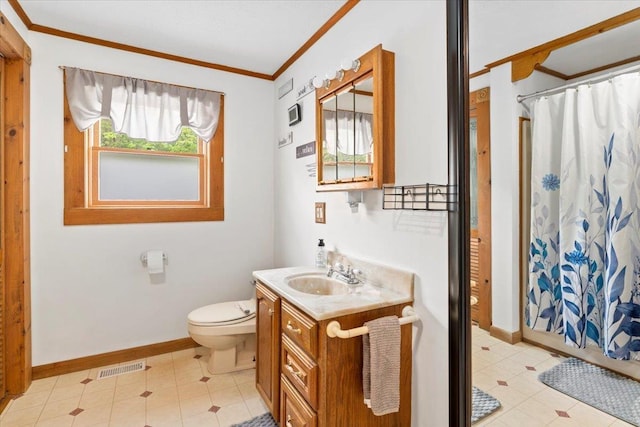 8 Bowman Ct, Merrimack, NH 03054 - full bath with ornamental molding, vanity, toilet, baseboards, and tile patterned flooring