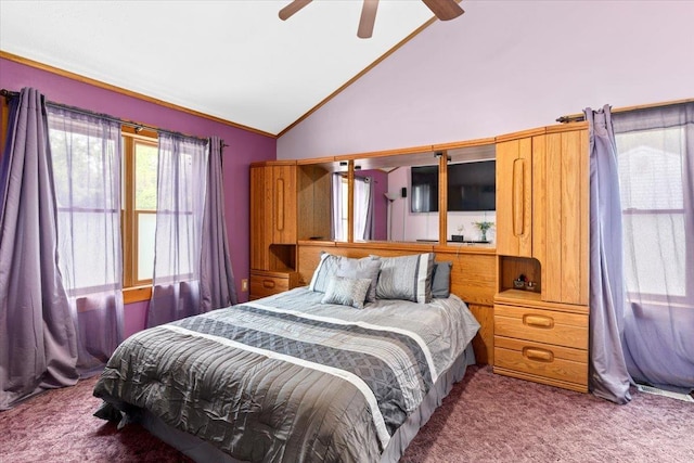 8 Bowman Ct, Merrimack, NH 03054 - bedroom with carpet floors, vaulted ceiling, and a ceiling fan