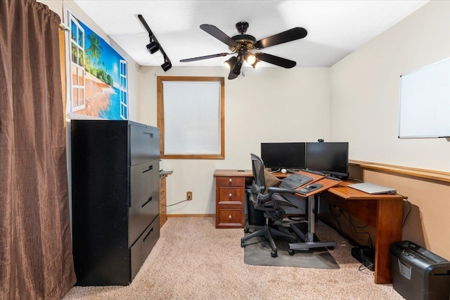 8 Bowman Ct, Merrimack, NH 03054 - office featuring light colored carpet, a ceiling fan, baseboards, and rail lighting