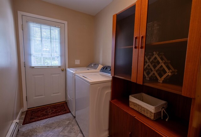 334 Silver Pine Ln, Tamworth, NH 03886 - washroom featuring separate washer and dryer, a baseboard radiator, and baseboards
