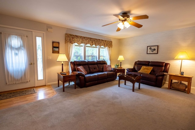 334 Silver Pine Ln, Tamworth, NH 03886 - living area with a ceiling fan, baseboards, and carpet