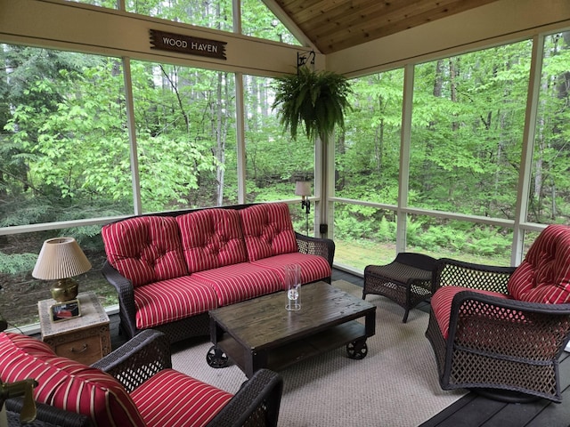 46 Point Breeze Rd, Wolfeboro, NH 03894 - sunroom with outdoor lounge area, lofted ceiling, and healthy amount of natural light