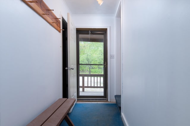 143 Okemo Acres, Ludlow, VT 05149 - doorway with ornamental molding, carpet, and baseboards