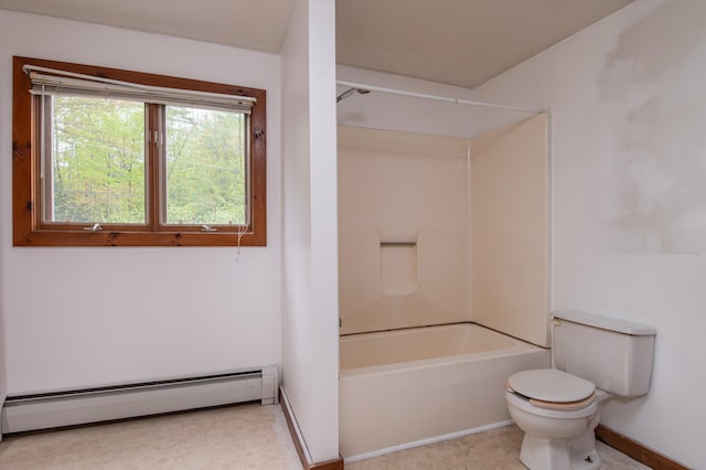 143 Okemo Acres, Ludlow, VT 05149 - bathroom with a baseboard radiator, toilet, shower / tub combination, and baseboards
