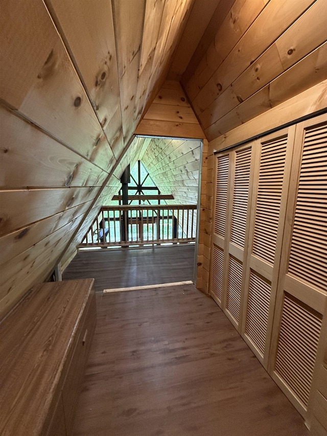 9 Spruce Rd, Middleton, NH 03887 - additional living space featuring vaulted ceiling, wooden walls, wood finished floors, and wood ceiling