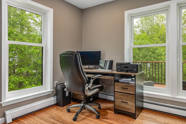 105 Fall Mill Rd, York, ME 03909 - office with a baseboard heating unit and wood finished floors