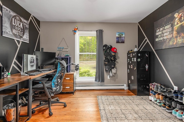 105 Fall Mill Rd, York, ME 03909 - home office featuring a baseboard heating unit and wood finished floors