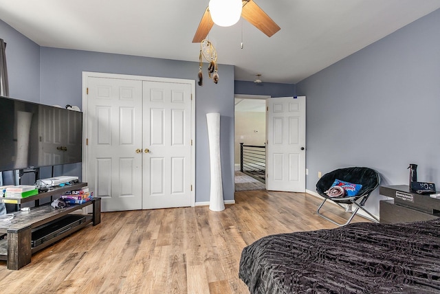 105 Fall Mill Rd, York, ME 03909 - bedroom with wood finished floors, a closet, ceiling fan, and baseboards