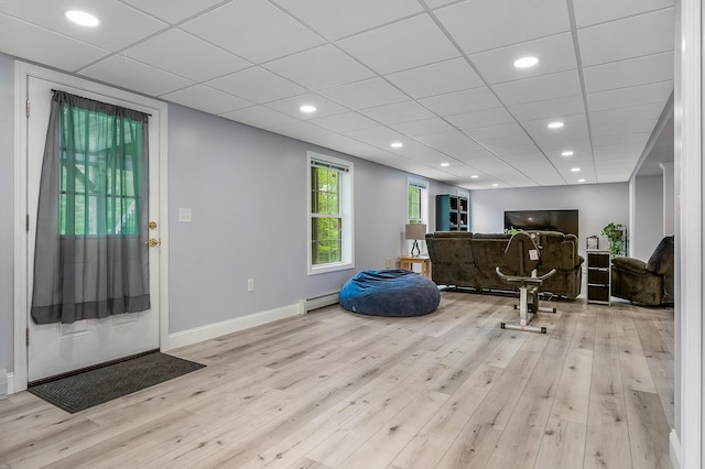 105 Fall Mill Rd, York, ME 03909 - exercise area featuring baseboard heating, light wood-style flooring, recessed lighting, and baseboards