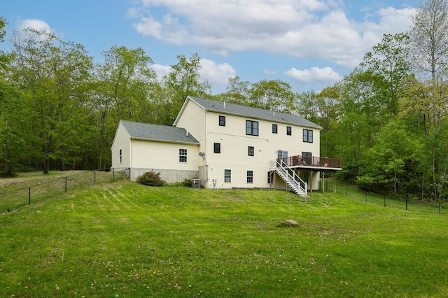 105 Fall Mill Rd, York, ME 03909 - rear view of house with stairs, a deck, and central AC unit