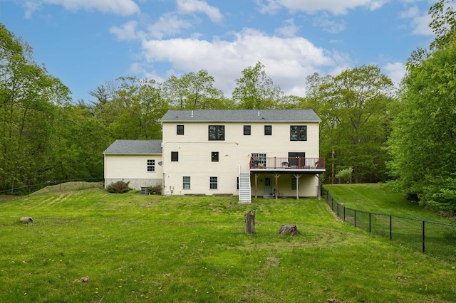 105 Fall Mill Rd, York, ME 03909 - back of property featuring a wooden deck and stairway