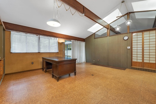 25 Wendover Way, Bedford, NH 03110 - office featuring tile patterned floors, wooden walls, and a skylight