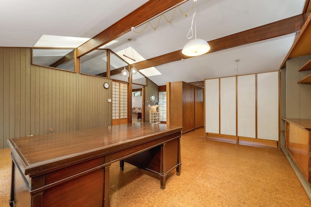 25 Wendover Way, Bedford, NH 03110 - unfurnished office with a skylight, wooden walls, and light flooring