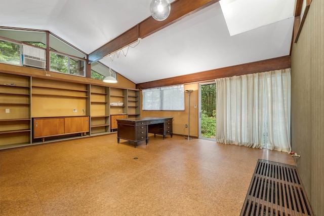 25 Wendover Way, Bedford, NH 03110 - unfurnished office with tile patterned floors, high vaulted ceiling, beamed ceiling, and baseboards