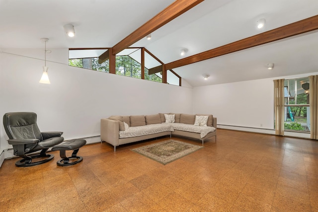 25 Wendover Way, Bedford, NH 03110 - living area featuring healthy amount of natural light, a baseboard heating unit, and tile patterned floors