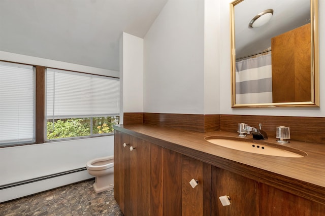 25 Wendover Way, Bedford, NH 03110 - bathroom featuring a baseboard radiator, toilet, and vanity
