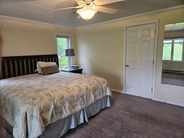 45 Deacon Willey Rd, Campton, NH 03223 - bedroom with crown molding, multiple windows, carpet floors, ceiling fan, and baseboards