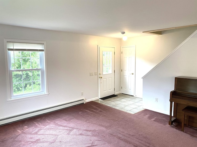 32 Henry Taylor St, Salem, NH 03079 - entrance foyer featuring a baseboard radiator, carpet, and baseboards