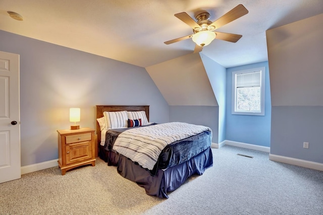 155 Middle Rd, Brentwood, NH 03833 - bedroom with light colored carpet, baseboards, vaulted ceiling, and a ceiling fan