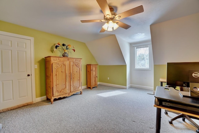 155 Middle Rd, Brentwood, NH 03833 - home office with light colored carpet, ceiling fan, baseboards, and lofted ceiling