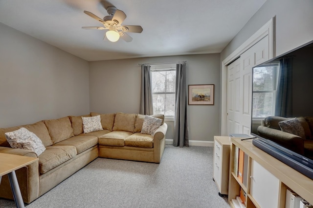 155 Middle Rd, Brentwood, NH 03833 - living area featuring light colored carpet, ceiling fan, and baseboards