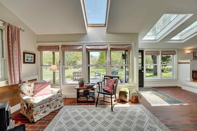 520 Washington Rd, Rye, NH 03870 - sunroom featuring a skylight, plenty of natural light, and vaulted ceiling