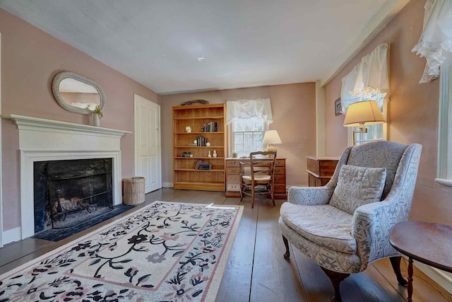 520 Washington Rd, Rye, NH 03870 - living area featuring a fireplace with flush hearth and wood-type flooring