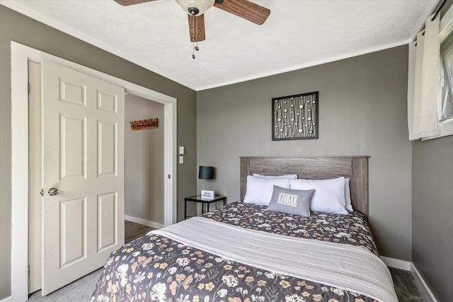 235 Pleasant View Dr, North Hero, VT 05474 - bedroom featuring baseboards, a ceiling fan, and crown molding
