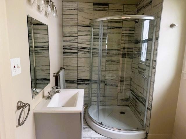 54 E Center St, Rutland City, VT 05701 - full bathroom featuring a stall shower and vanity