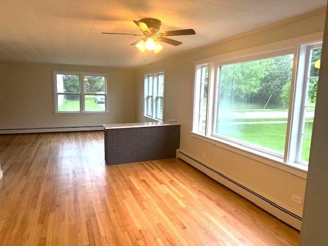 54 E Center St, Rutland City, VT 05701 - unfurnished room with a baseboard heating unit, light wood finished floors, a ceiling fan, and a baseboard radiator