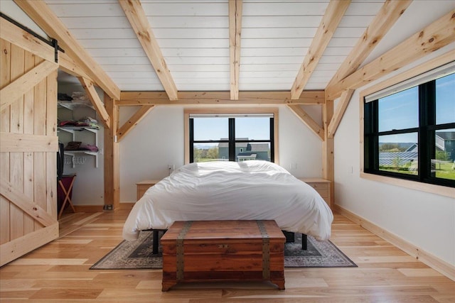 64 Atkins Farm Rd, Ferrisburgh, VT 05456 - bedroom featuring light wood finished floors, baseboards, and wood ceiling