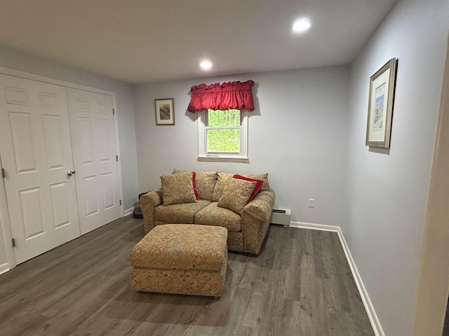 7 Juniper Ridge Rd, Exeter, NH 03833 - sitting room featuring baseboard heating, dark wood-style flooring, baseboards, and recessed lighting