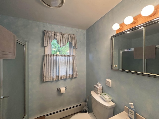 7 Juniper Ridge Rd, Exeter, NH 03833 - full bath with toilet, a shower with door, and a baseboard radiator