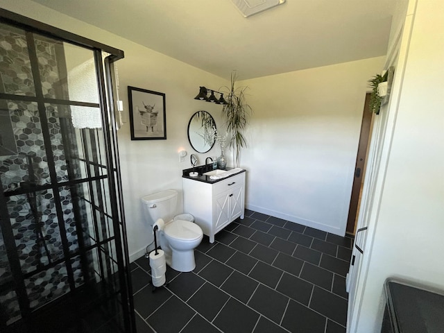 885 N St, Wells, VT 05774 - full bath with a shower stall, vanity, tile patterned flooring, toilet, and baseboards