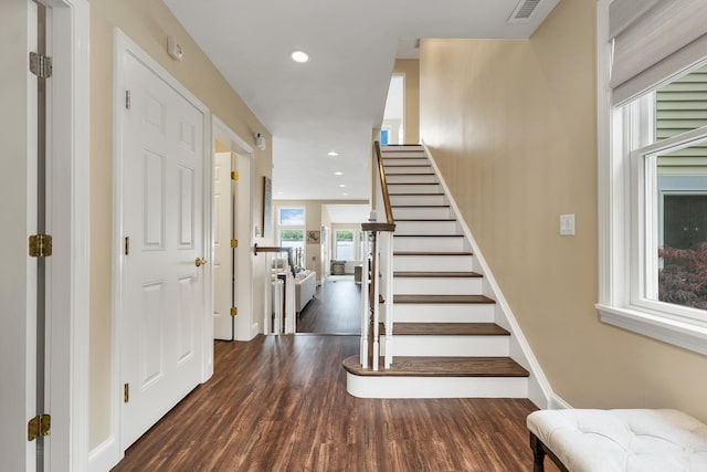 90 Paugus Park Rd, Laconia, NH 03246 - stairway featuring wood finished floors, baseboards, and recessed lighting