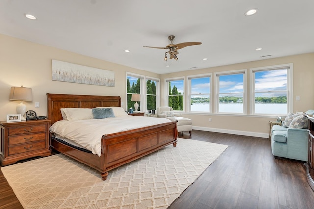 90 Paugus Park Rd, Laconia, NH 03246 - bedroom featuring wood finished floors, baseboards, recessed lighting, and ceiling fan
