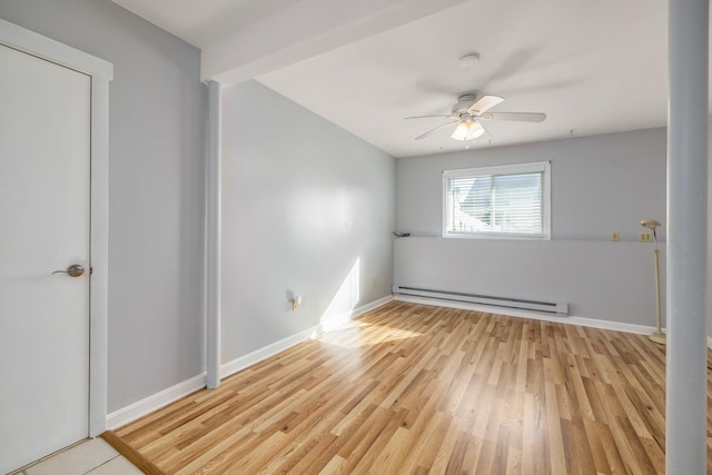 185 Kings Hwy, Hampton, NH 03842 - unfurnished room featuring baseboard heating, a ceiling fan, wood finished floors, and baseboards