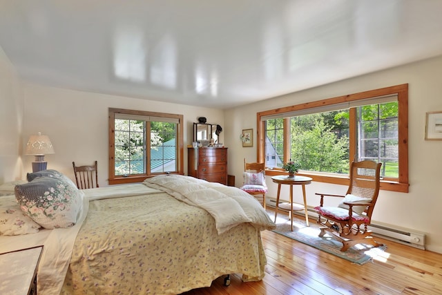 5100 Rte 100, Plymouth, VT 05056 - bedroom with hardwood / wood-style flooring, baseboards, and a baseboard heating unit