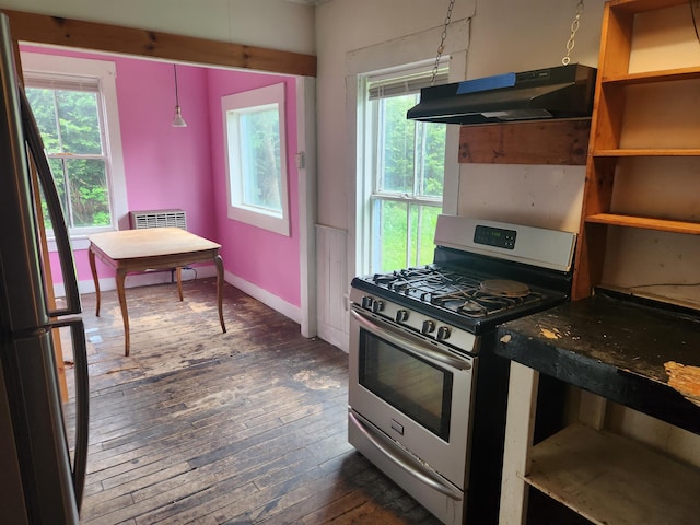 16 Northridge Rd, Burke, VT 05871 - kitchen with appliances with stainless steel finishes, under cabinet range hood, dark wood-style floors, and baseboards