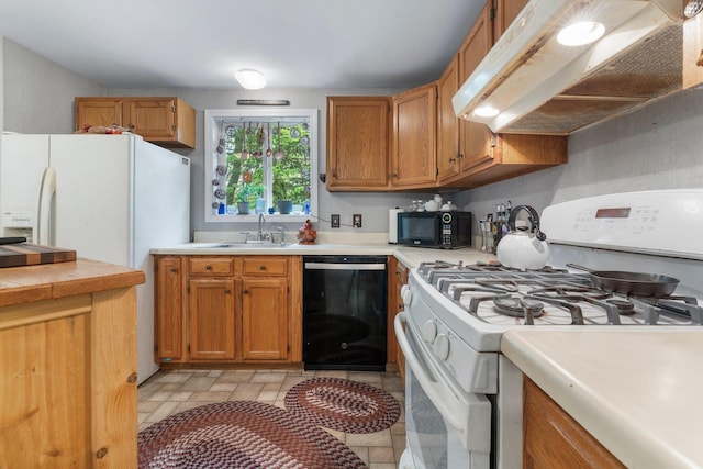 37 Thorndike Rd, Weare, NH 03281 - kitchen featuring black appliances, under cabinet range hood, a sink, light countertops, and brown cabinets