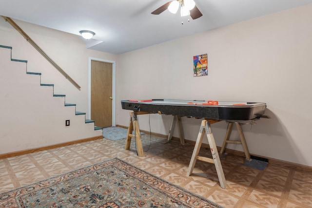 37 Thorndike Rd, Weare, NH 03281 - recreation room featuring a ceiling fan and baseboards