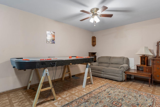 37 Thorndike Rd, Weare, NH 03281 - recreation room featuring ceiling fan, baseboards, and light floors