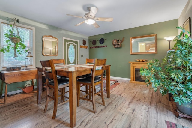 37 Thorndike Rd, Weare, NH 03281 - dining space with light wood finished floors, a ceiling fan, and baseboards