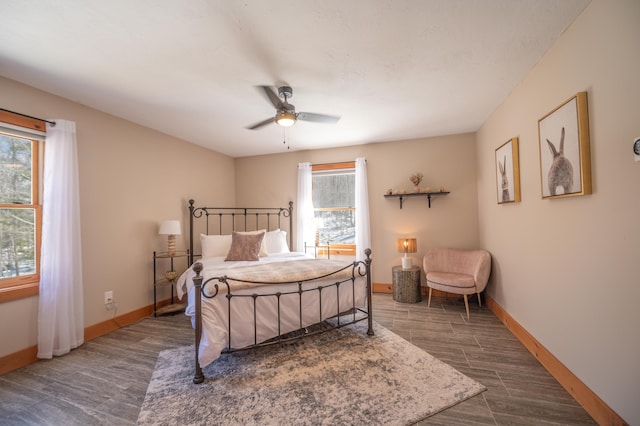 15 Spring Hill Rd, Dover, VT 05356 - bedroom with baseboards, wood finished floors, and a ceiling fan