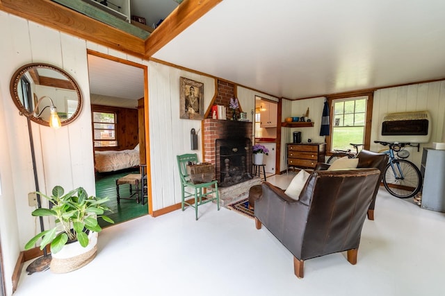 26 Don Gerry Rd, Bristol, NH 03222 - living area with heating unit, wooden walls, and a fireplace