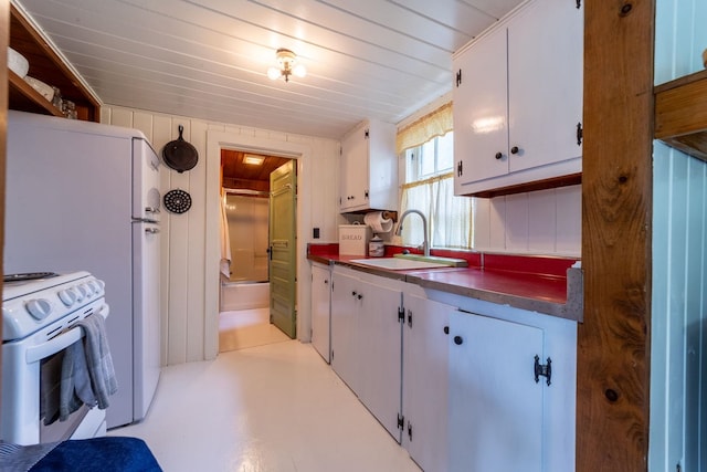 26 Don Gerry Rd, Bristol, NH 03222 - kitchen featuring white electric stove, a sink, dark countertops, and white cabinets