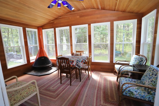 78 Daniels Pond Rd, Glover, VT 05839 - sunroom / solarium with vaulted ceiling, plenty of natural light, wood ceiling, and wooden walls