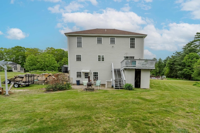 5 Saw Hill Rd, Hooksett, NH 03106 - back of house featuring a deck, a lawn, stairs, and a patio