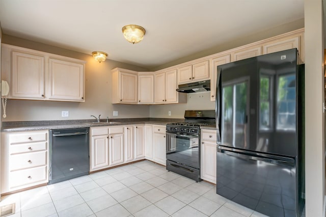 3 Harvest Ln, Nashua, NH 03063 - kitchen featuring black appliances, under cabinet range hood, light tile patterned flooring, and a sink