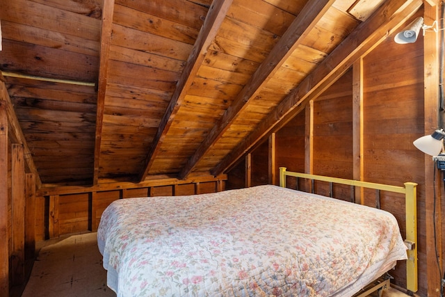 17 Hayes Ln, Acton, ME 04001 - bedroom featuring wooden ceiling and wood walls